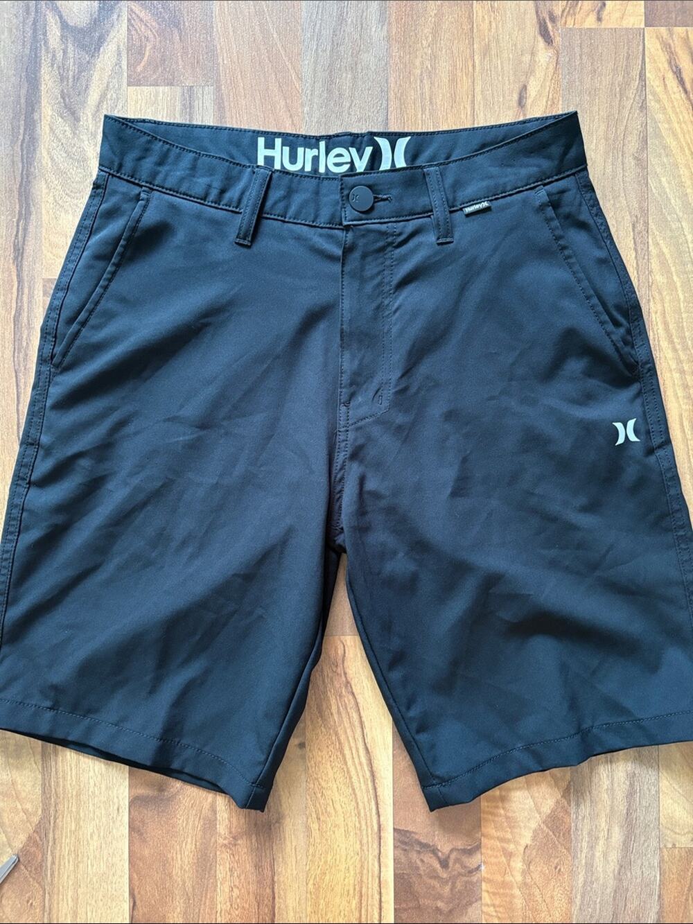 Hurley Men's Black Athletic Boardshorts with White Logo size 29